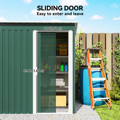 5 x 3 FT Outdoor Storage Shed with Sliding Door and Sloped Roof, Steel Frame Garden Shed Tool Equipment, Green