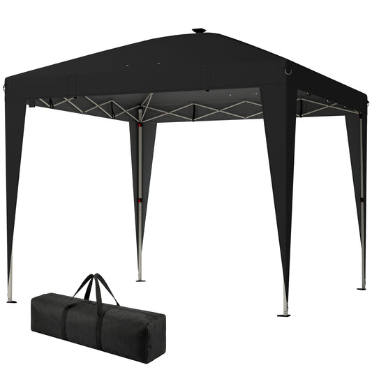 10 x 10 ft Pop Up Canopy Tent with Central Light, UPF 50+ Instant Portable Canopy Shelter with Remote, Black