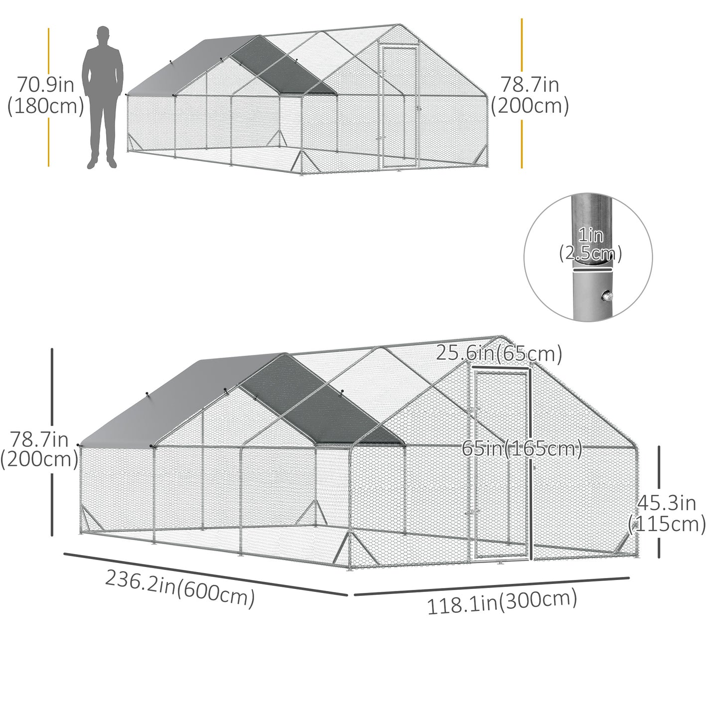 9.8' x 19.7' x 6.6' Chicken Coop Cage, Outdoor Hen House w/Cover & Lockable Door