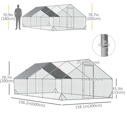 9.8' x 19.7' x 6.6' Chicken Coop Cage, Outdoor Hen House w/Cover & Lockable Door