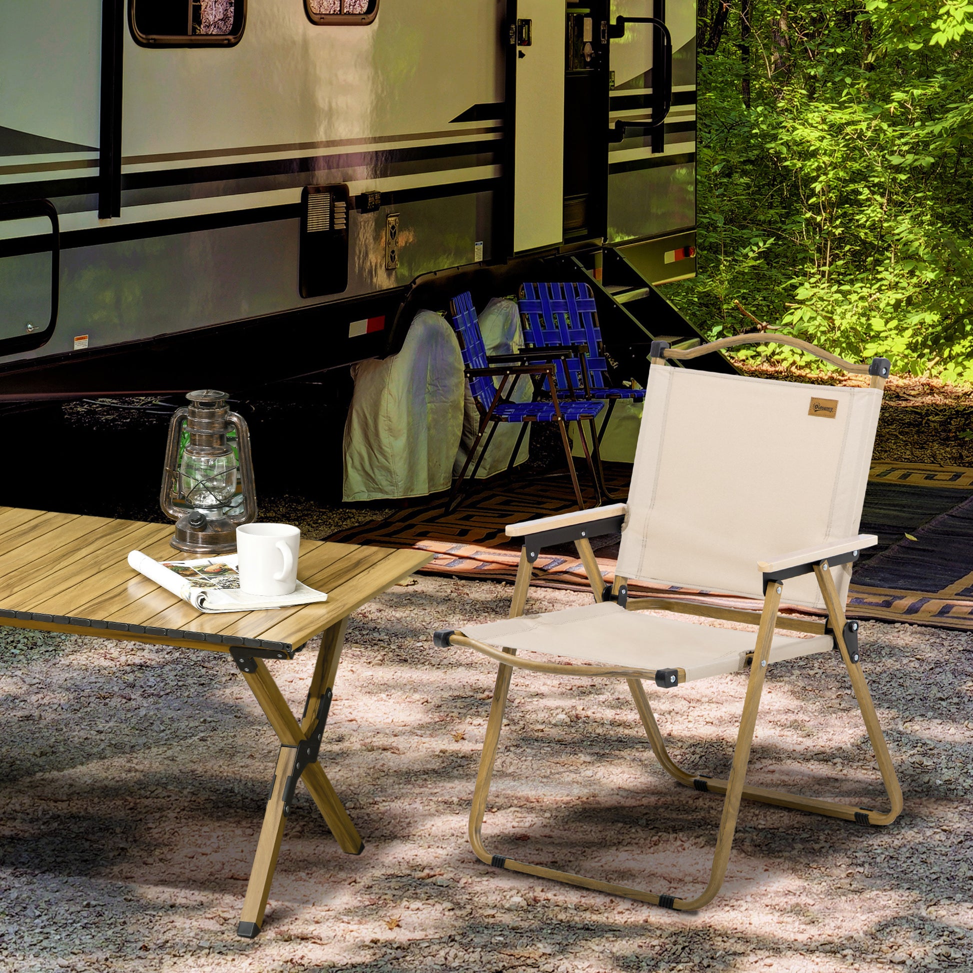 Camping Chair, Lightweight Folding Chair, Portable Armchair, Excellent for Festivals, Fishing, Khaki