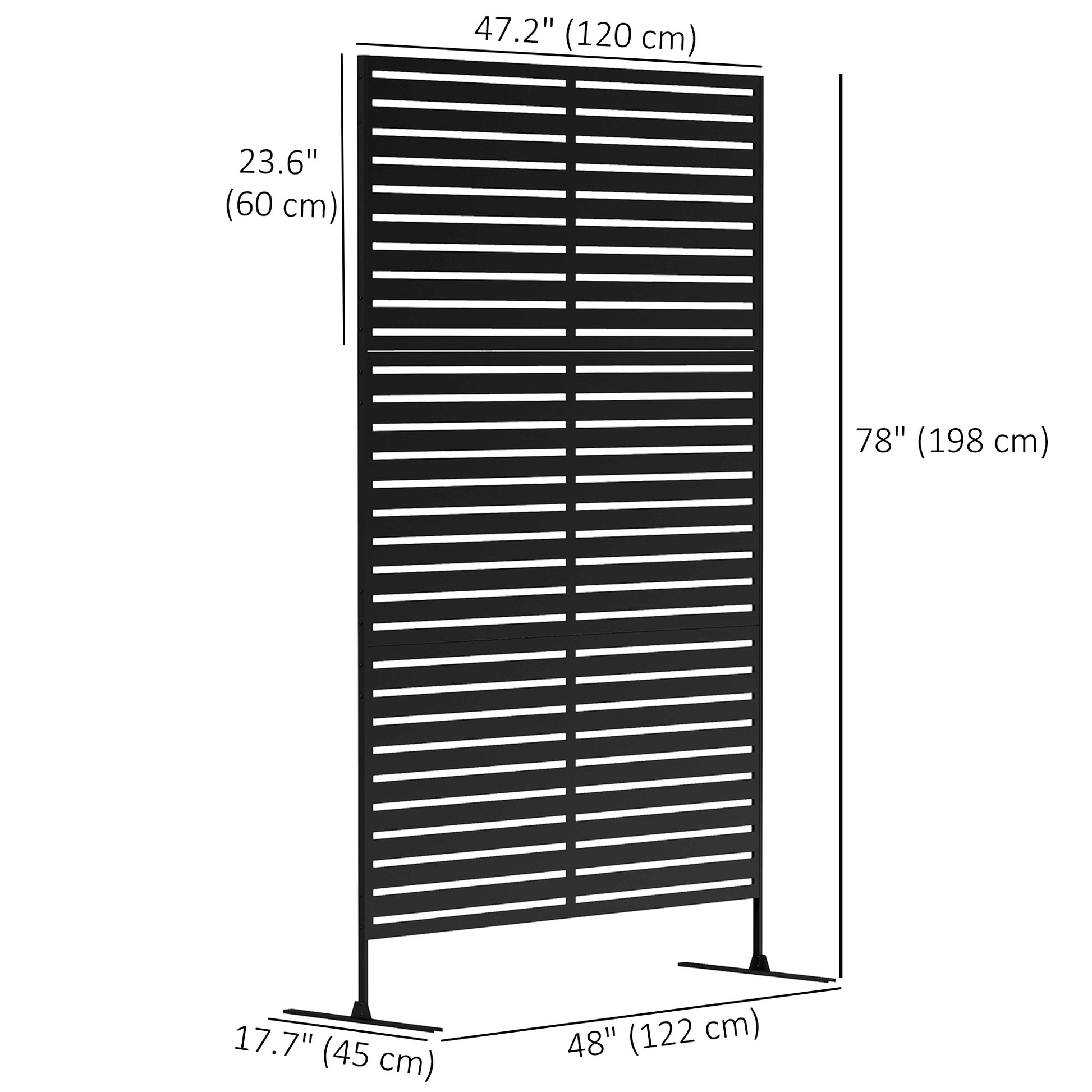 Decorative Outdoor Privacy Panel, Freestanding Metal Outdoor Divider with Stand for Garden, Backyard, Deck, Pool, Black