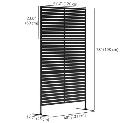 Decorative Outdoor Privacy Panel, Freestanding Metal Outdoor Divider with Stand for Garden, Backyard, Deck, Pool, Black