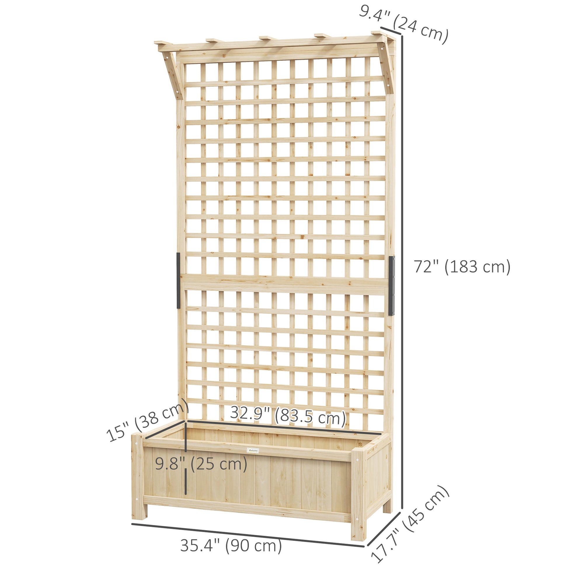 Wood Planter with Trellis for Vine Climbing, Raised Garden Bed, Privacy Screen for Backyard, Patio, Deck, Natural Wood