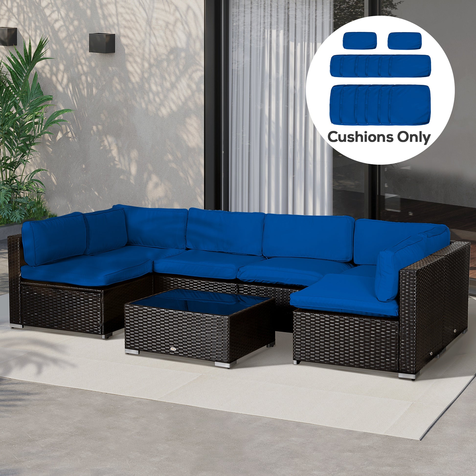 Outdoor 14pc Patio Rattan Sofa Set Cushion Polyester Cover Replacement Set - No Cushion Included Navy Blue