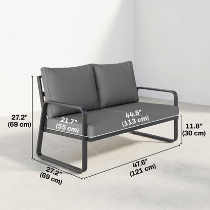 Outdoor Sofa Thick Cushions Outdoor Patio Couch Loveseat 2 Seater for Garden Black and Light Grey