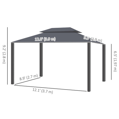 13' x 10' Patio Gazebo, Double Roof Outdoor Gazebo Canopy Shelter with Netting & Curtains, Strong Aluminum Frame, Black