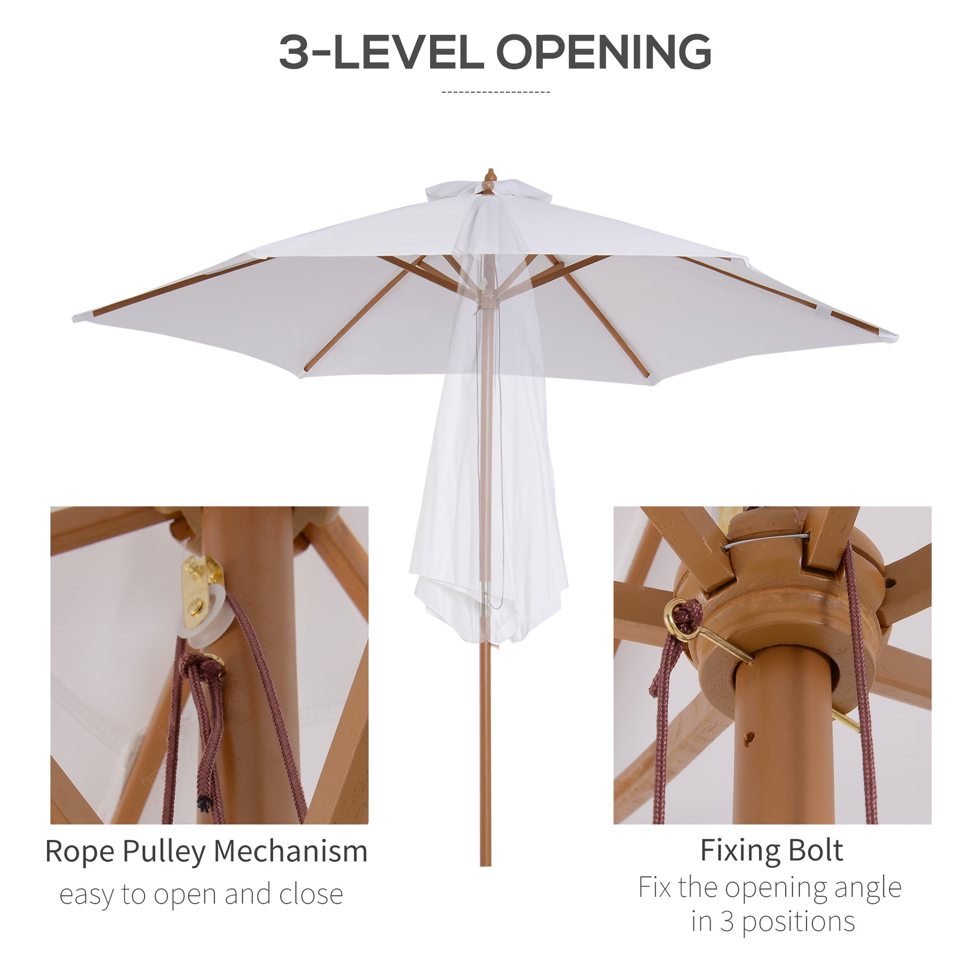 ⌀9' x 8' H Patio Umbrella, Market Umbrella with Hardwood Frame and Wind Vent, Outdoor Beach Parasol, White