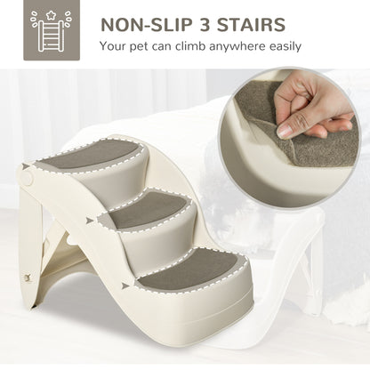 Portable Pet Stairs Foldable Steps for Small Dogs and Cats 3-Step with Non-slip Treads for Beds Sofas, Cream