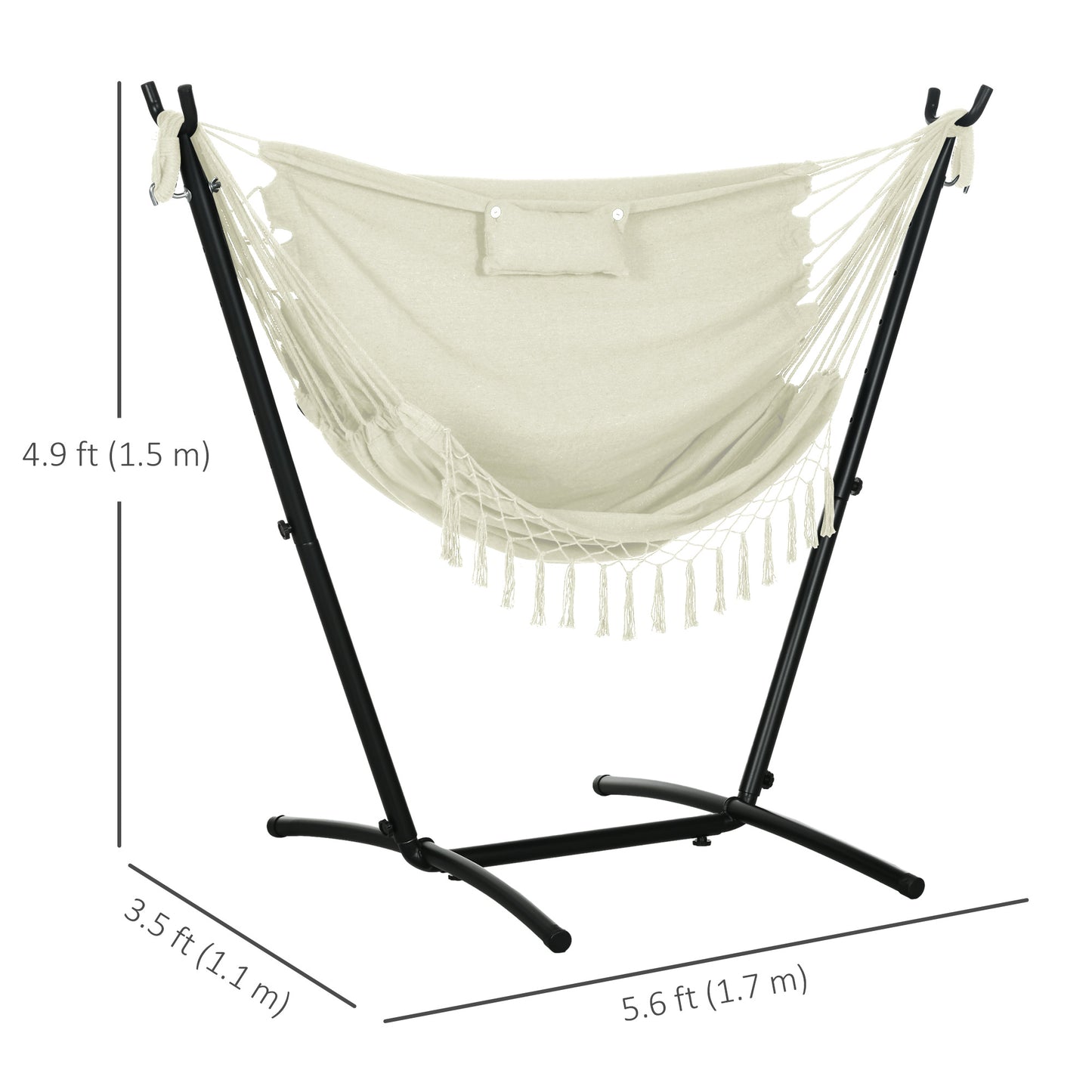 Patio Hammock Chair with Stand, Outdoor Hammock Swing Hanging Lounge Chair with Side Pocket and Headrest, Cream
