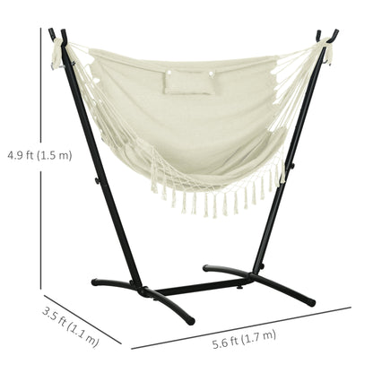Patio Hammock Chair with Stand, Outdoor Hammock Swing Hanging Lounge Chair with Side Pocket and Headrest, Cream