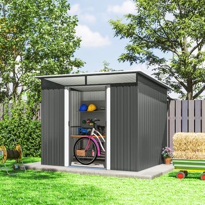 6' x 8.5' Outdoor Metal Garden Shed Utility Tool Storage Steel Backyard House, Dark Grey