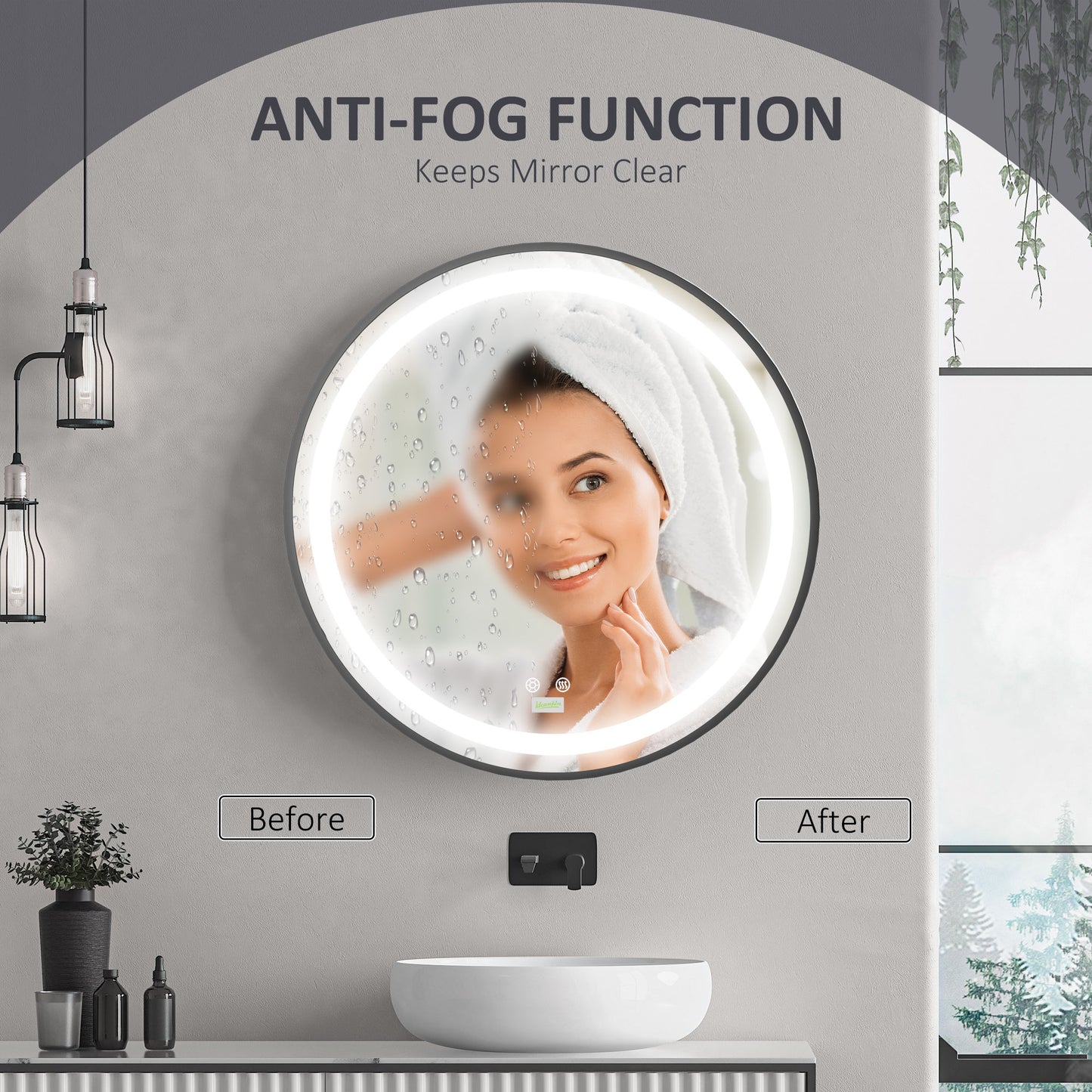 LED Bathroom Mirror for Vanity, Dimmable Lighted Anti Fog Wall Mirror with 3 Temperature Colors, Plug-in, 24 Inch