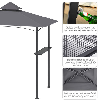 8' x 5' BBQ Grill Gazebo Tent with Double Tiered Canopy for Outdoor Sun Shade, Grey