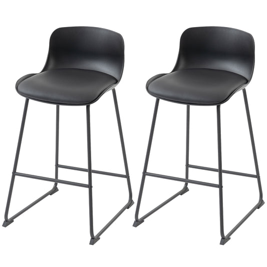 Modern Bar Stools Set of 2, PU Leather Barstools, Counter Height Kitchen Chairs for Breakfast Bars, Dining Room, Black