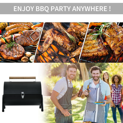 Outdoor Charcoal BBQ Grill, Tabletop Folding Barbecue Grill with Handle, 17.3" x 9.8" x 14", Black