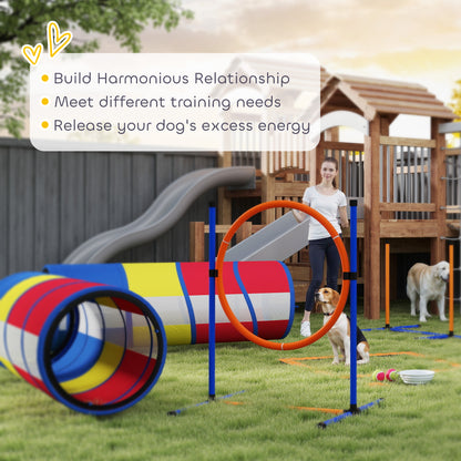 Dog Agility Training Equipment, 11-Piece Dog Obstacle Course with Adjustable Hurdle & Ring, 3 Tunnels, Weave Poles