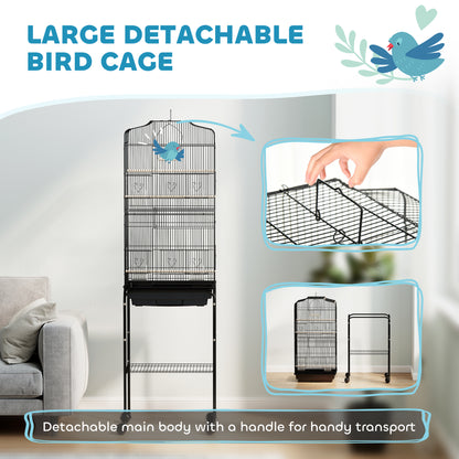 62" Rolling Bird Cage Cockatoo House Play Top Finch Pet Supply with Storage Shelf, Wheels - Black