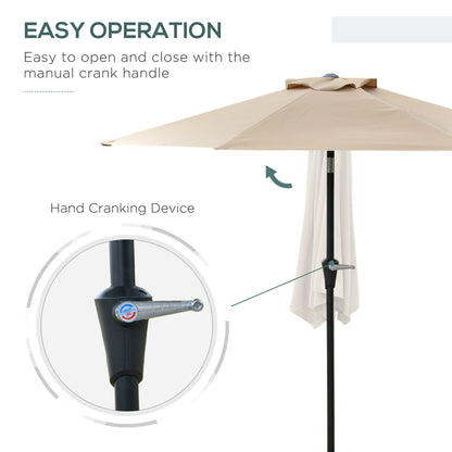 Patio Sun Umbrella, Outdoor Parasol with 6 Ribs, Khaki