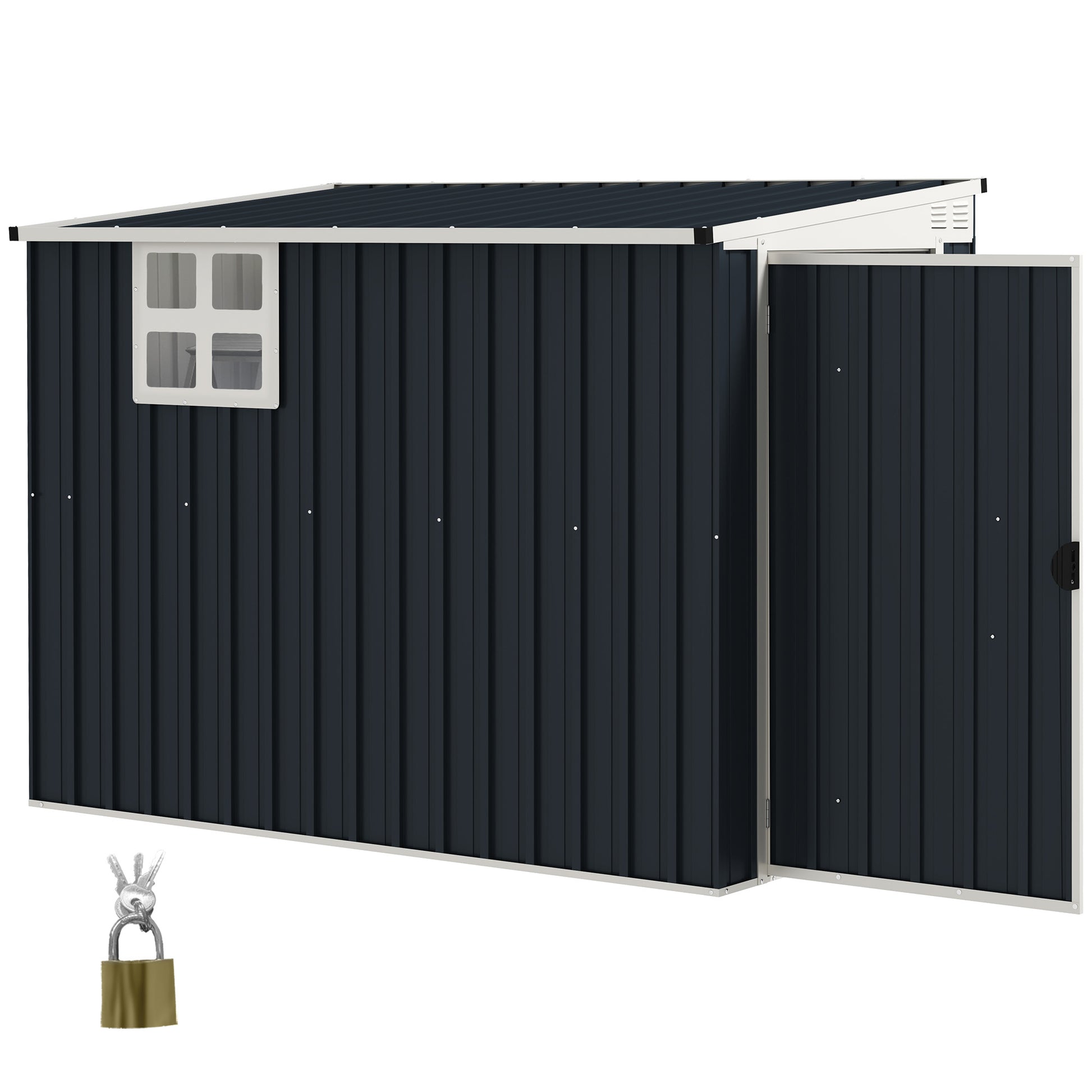 4' x 8' Outdoor Storage Shed, Metal Garden Shed with Window, 2 Vents and Lockable Door for Backyard, Garden, Patio