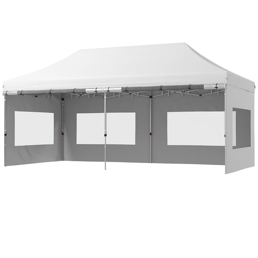 20' x 10' Folding Pop Up Canopy Tent with Sidewalls, Windows, Weight Bags and Carrying Bag, White