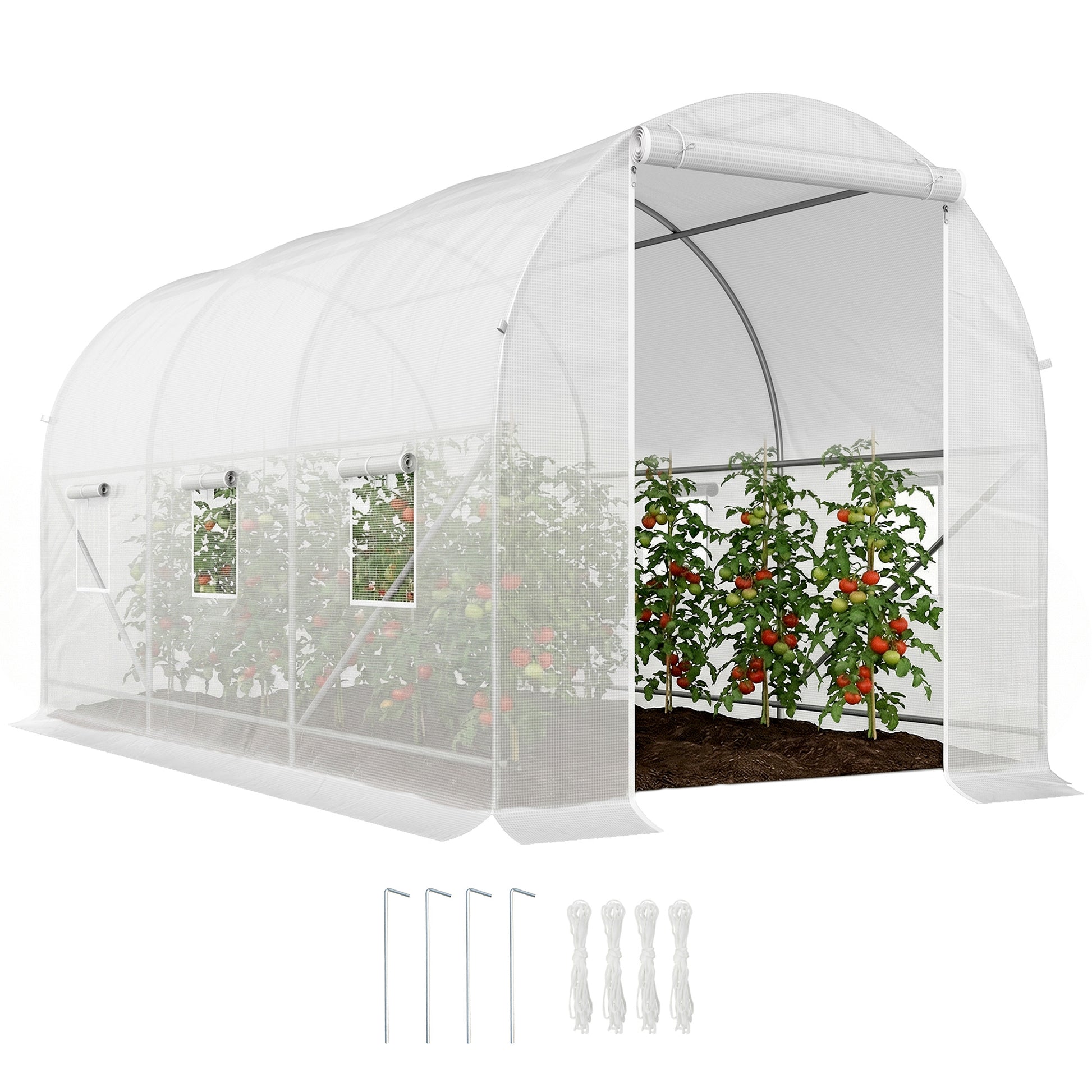 11.5x6.6x6.6ft Walk-in Tunnel Greenhouse Portable Garden Plant Growing Warm House with Door and Ventilation Window, White