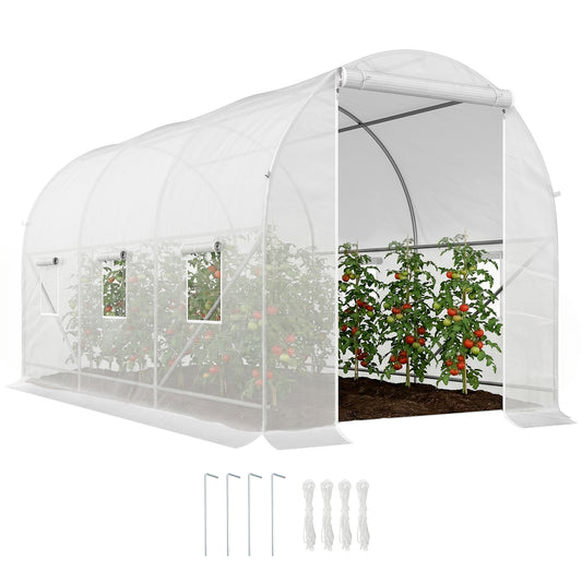 11.5x6.6x6.6ft Walk-in Tunnel Greenhouse Portable Garden Plant Growing Warm House with Door and Ventilation Window, White