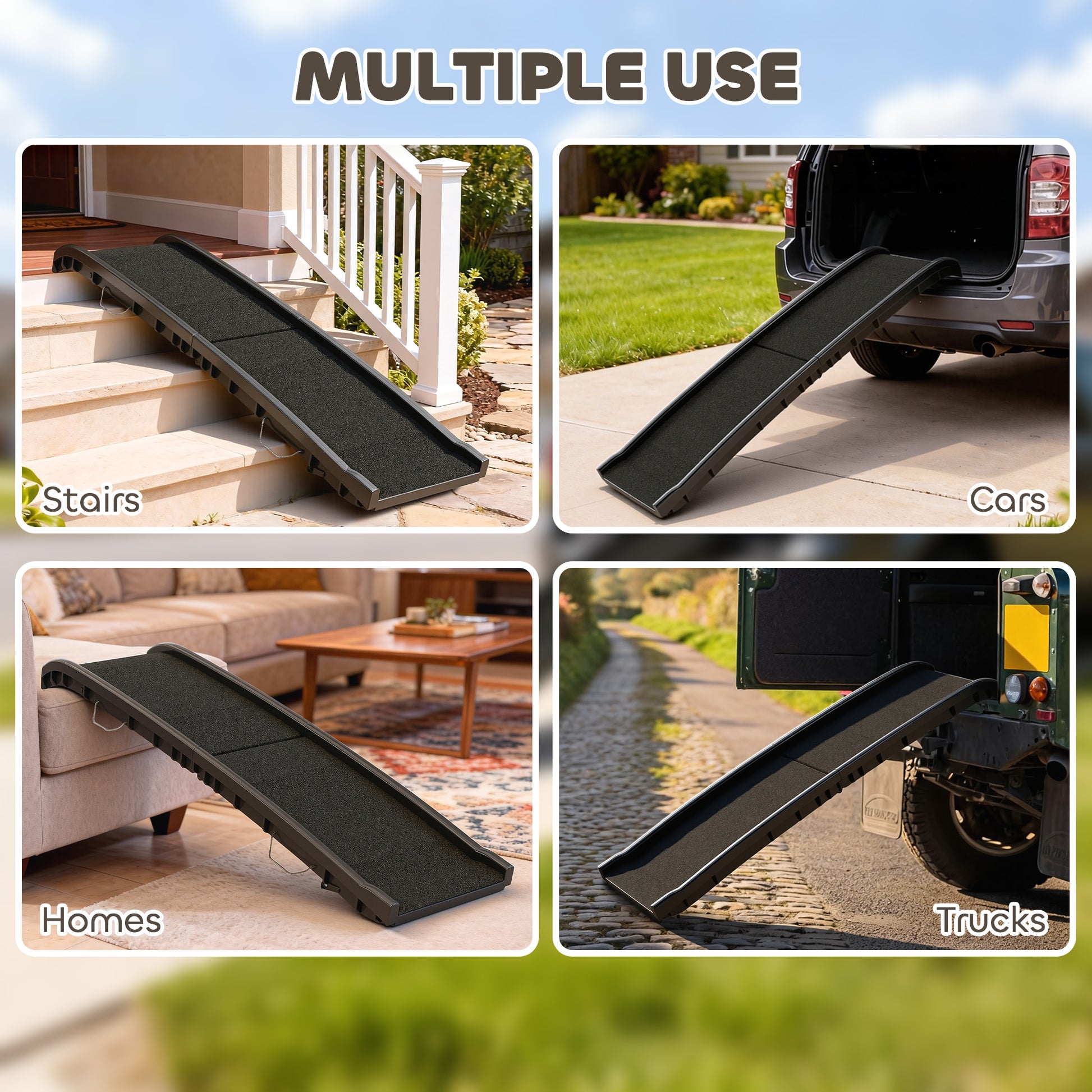 61 Inches Folding Pet Ramp with Frosted Surface, Raised Side Rails, for Cars, SUVs