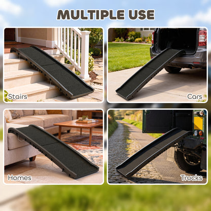 61 Inches Folding Pet Ramp with Frosted Surface, Raised Side Rails, for Cars, SUVs