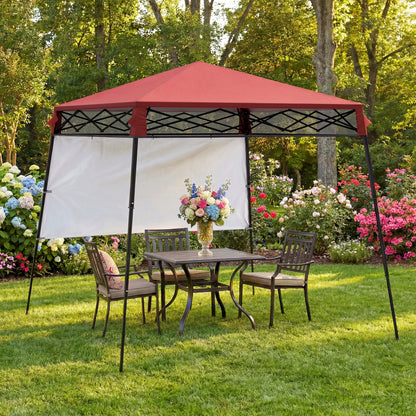 7' x 7' Garden Foldable Pop Up Gazebo Tent with Backpack & Inclined Legs Outdoor Party Canopy, Red & Black