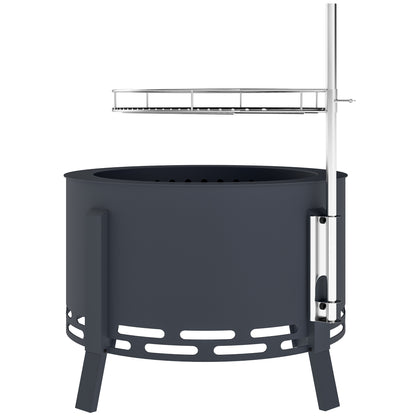 Outdoor Fire Pit, Round Firepit with Grill Grate, Fire Bowl with Ash Catcher and Poker for Backyard Camping Bonfire Picnic, Black