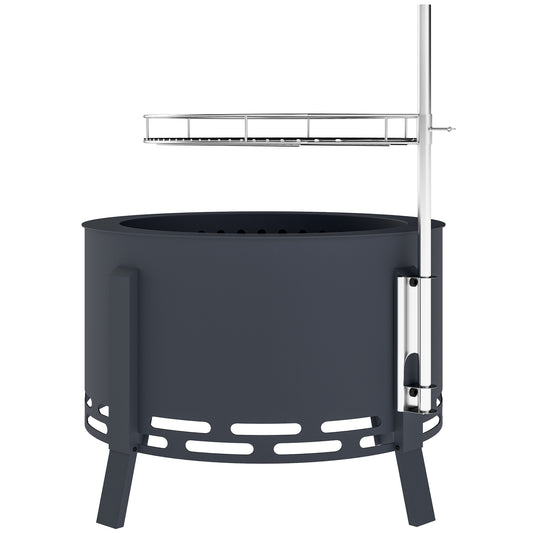 Outdoor Fire Pit, Round Firepit with Grill Grate, Fire Bowl with Ash Catcher and Poker for Backyard Camping Bonfire Picnic, Black