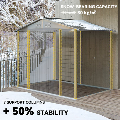 8' x 6' Outdoor Storage Shed, Metal Garden Shed with 2 Windows, 4 Vents, Lockable Doors and Gloves, Dark Grey