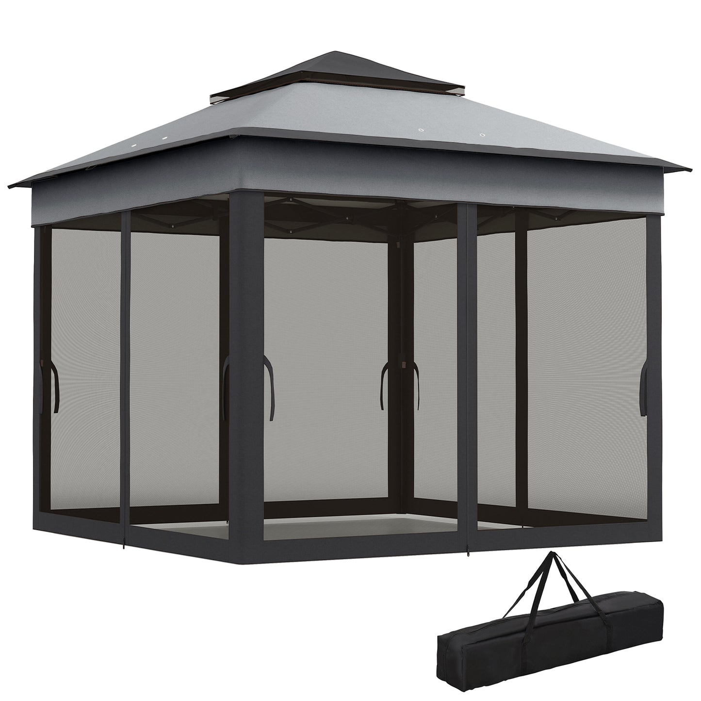 10.7 x 10.7ft Pop Up Gazebo, Adjustable Instant Sun Shelter with UV30+ Roof Cover, Removable Mesh Curtains, Dark Grey