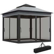10.7 x 10.7ft Pop Up Gazebo, Adjustable Instant Sun Shelter with UV30+ Roof Cover, Removable Mesh Curtains, Dark Grey
