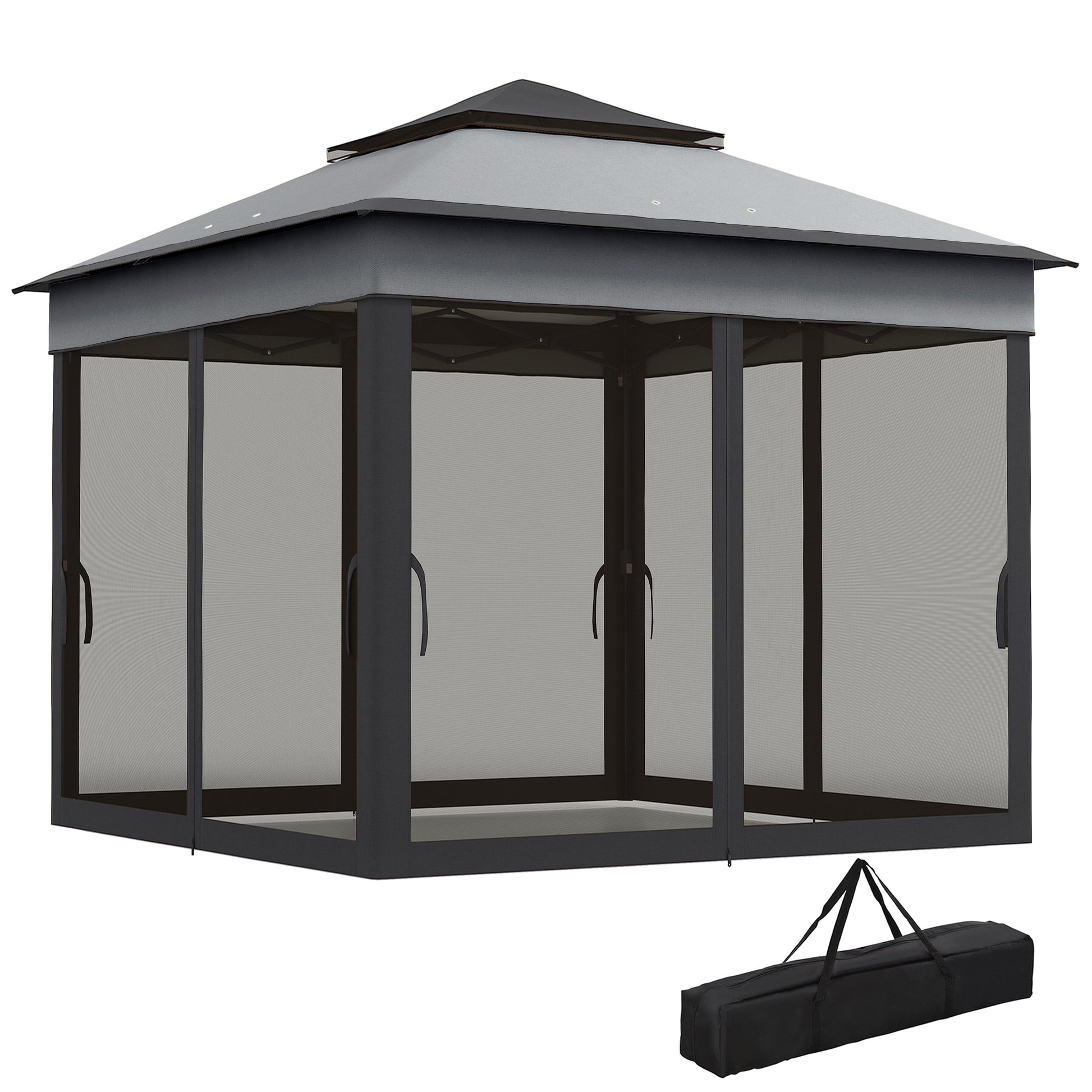 10.7 x 10.7ft Pop Up Gazebo, Adjustable Instant Sun Shelter with UV30+ Roof Cover, Removable Mesh Curtains, Dark Grey