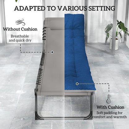 Outdoor Lounge Chair Set of 2, Folding Chaise Lounge Tanning Chair with Cushion, Side Pocket, Brown/Blue