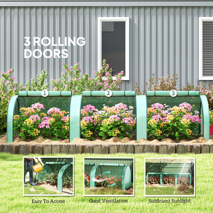 Mini Tunnel Greenhouse with PE Cover Garden Green Grow Shed with Steel Frame Zipped Doors, Green