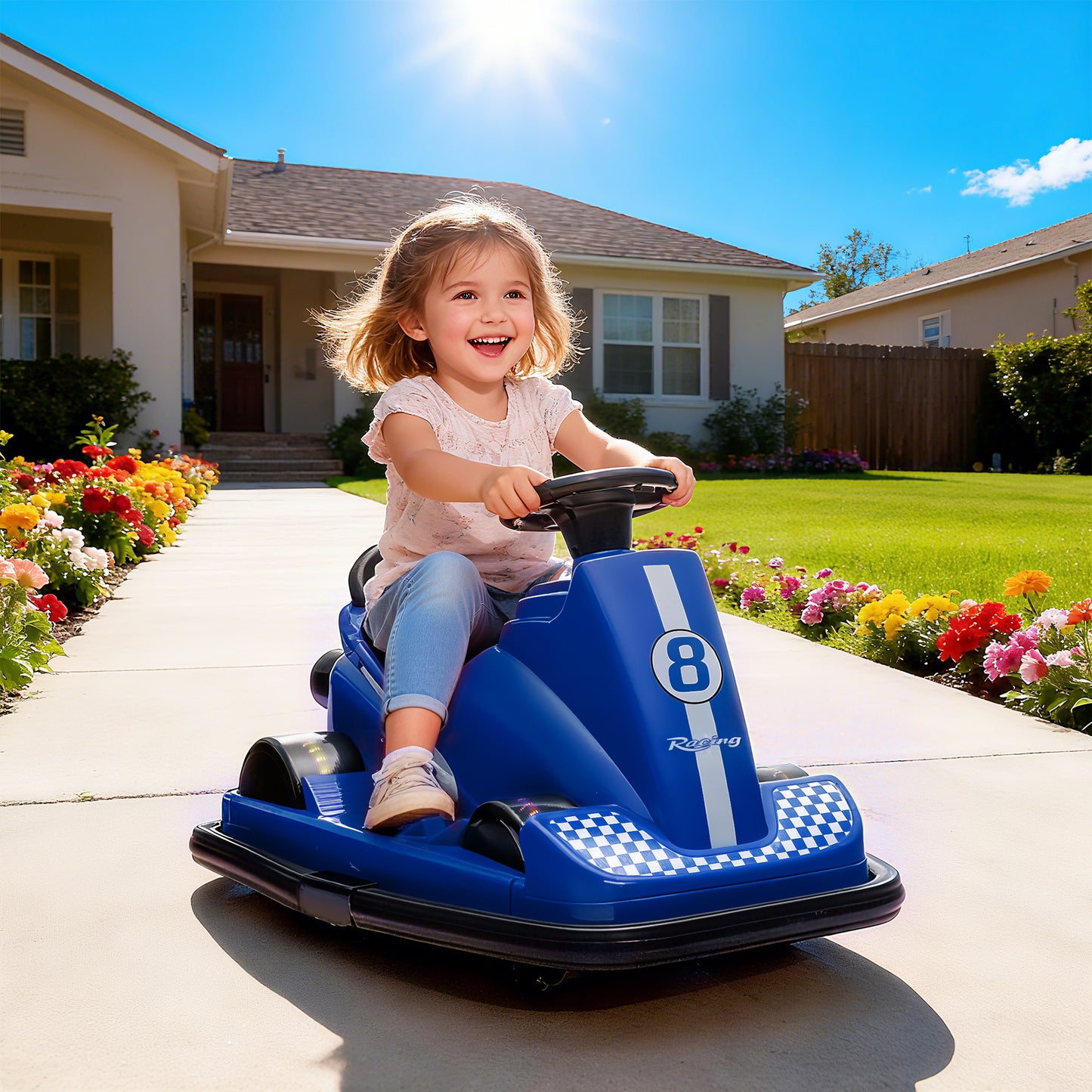 Qaba Bumper Car for Kids, 6V Battery Powered Bumping Car with 360 Degree Spin, Dual Motors, Music, for 3-8 Years, Blue