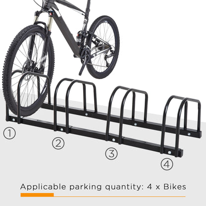 Soozier 4-Bike Bicycle Floor Parking Rack Cycling Storage Stand Garage Organizer for Indoor and Outdoor Use Black