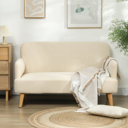 Velvet Feel Fabric 2 Seater Sofa, Small Sofa Loveseat with 8.3" Thick Padding and Wood Legs, Cream White