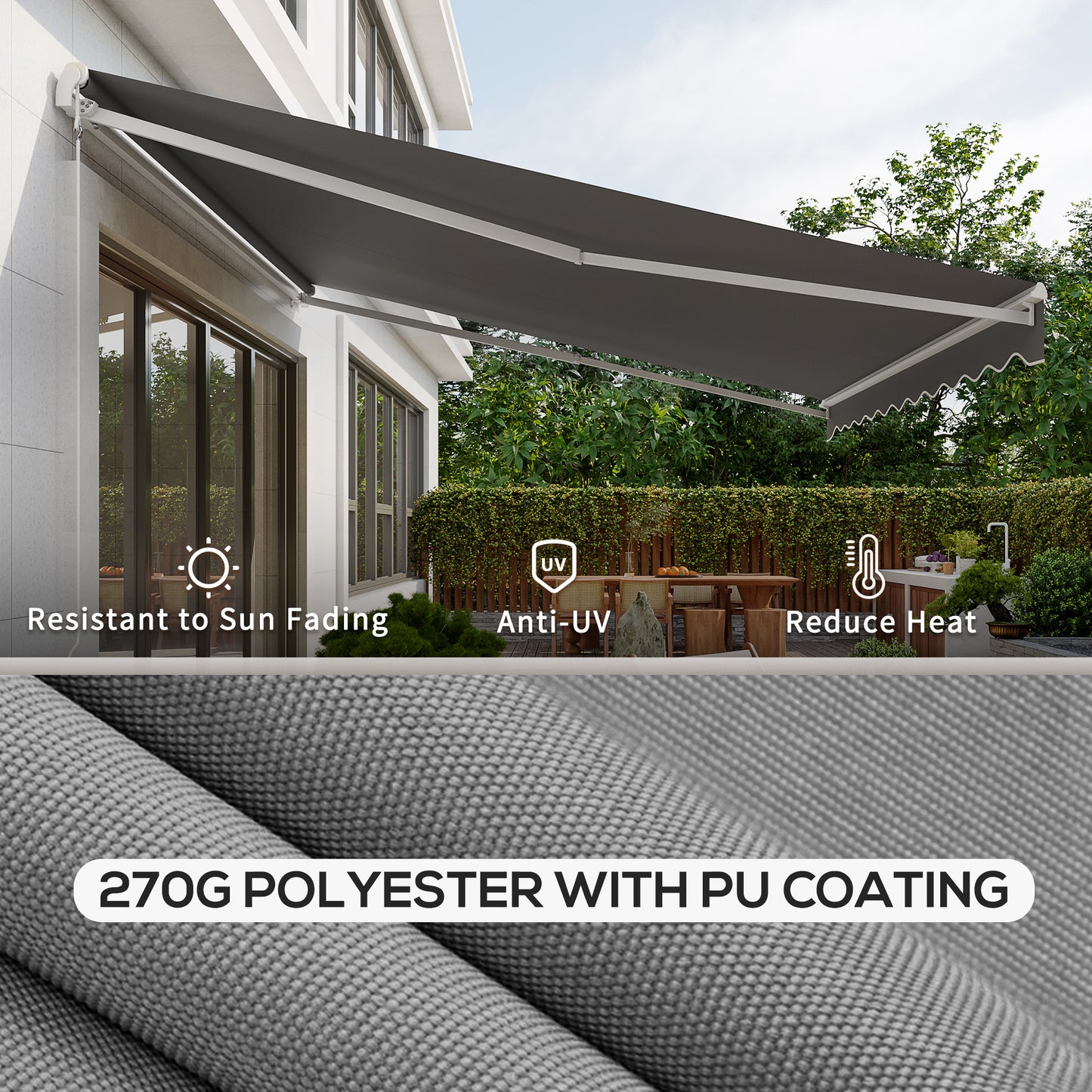 13' x 10' Electric Awning, Retractable Awning Sun Shade Shelter with Remote Controller, Manual Crank Handle and Aluminum Frame, for Deck, Balcony, Yard, Grey