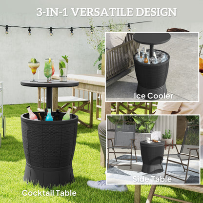 11 Gallon Patio Cooler Side Table, Outdoor Cooler Bar Table with Height Adjustable Top, Drainage Plug, Black