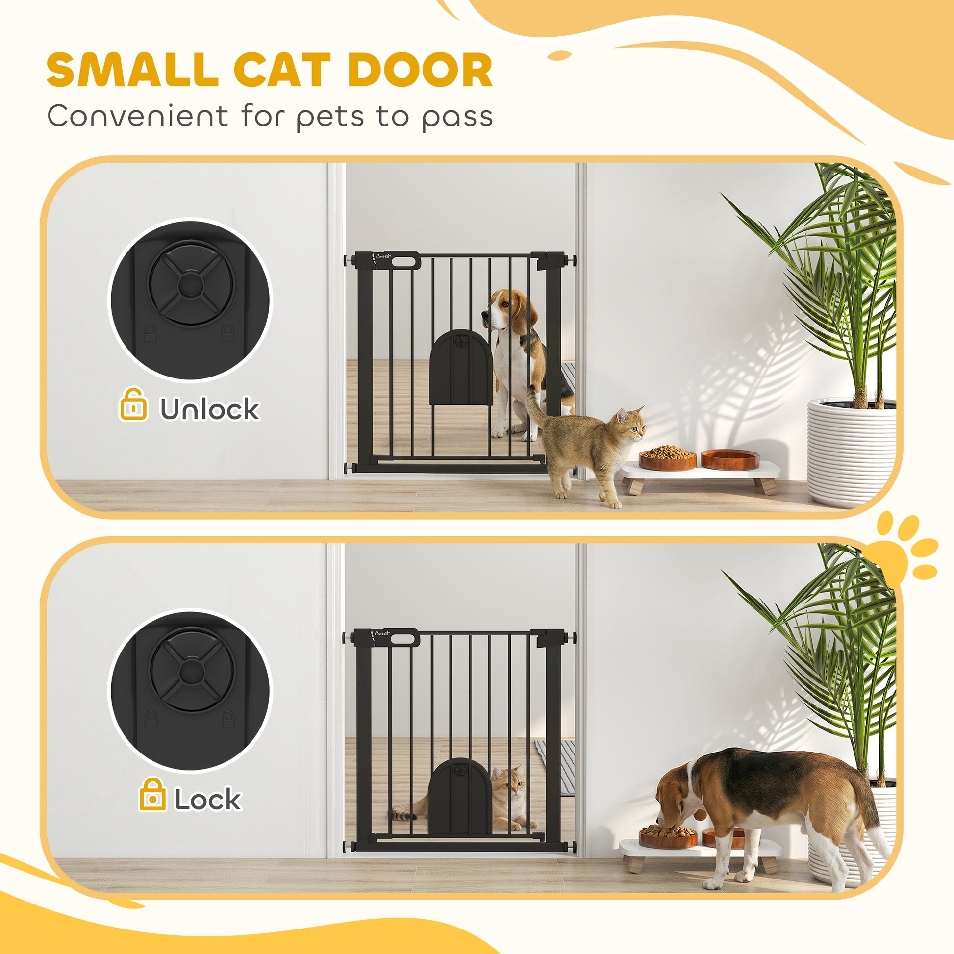 30"-32" Extra Wide Pet Gate Barrier with Small Door, 30"H Dog Gate with Safety Gate Barrier, Stair Pressure Fit, Black