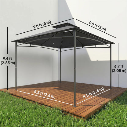 10' x 10' Gazebo, Soft Top Outdoor Gazebo with 2-Tier Roof, Metal Frame, Dark Grey