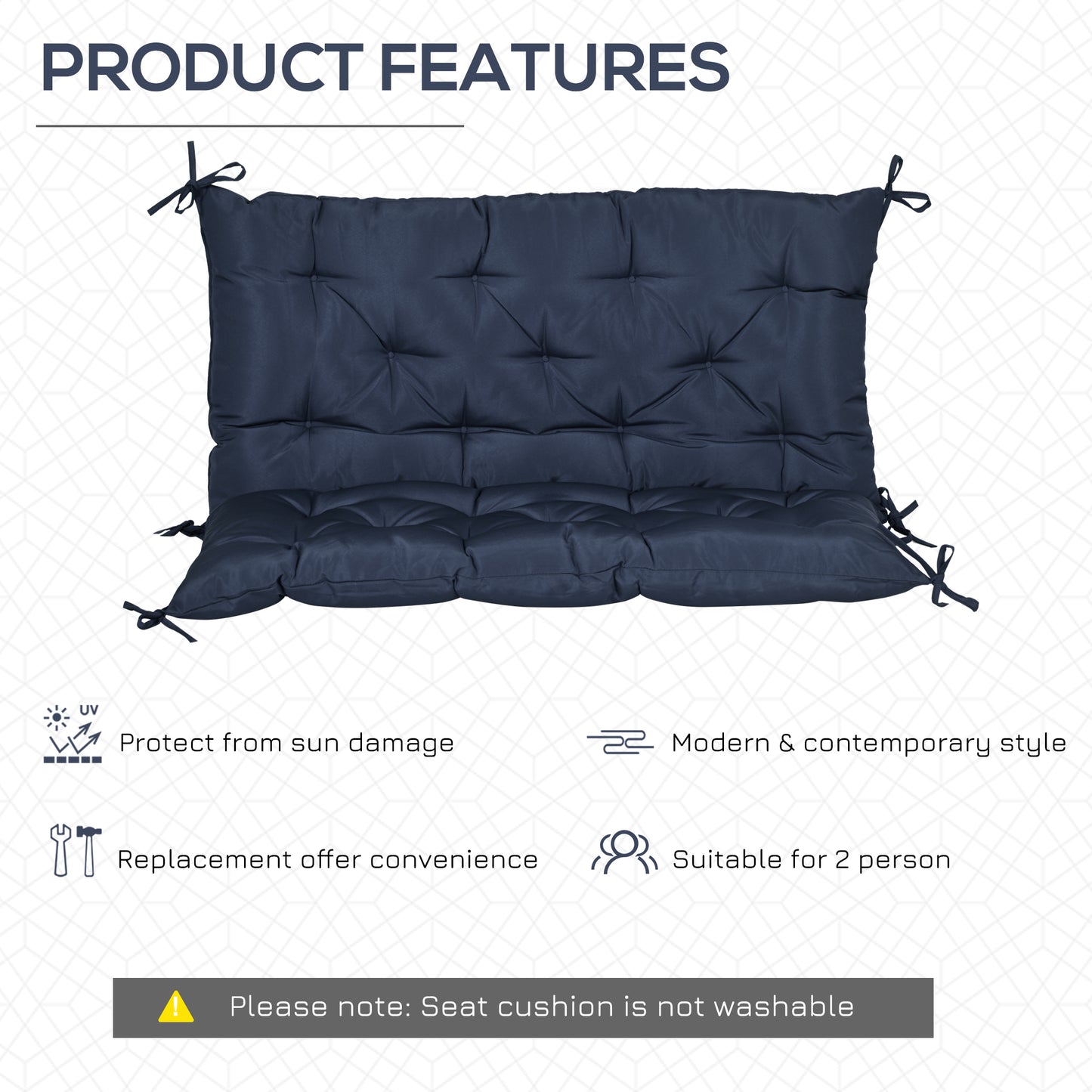 Porch Swing Cushion Garden Bench Cushion with Backrest, Non-Slip 2-seater Soft Pad, Swing Chair Mat Replacement for Indoor and Outdoor, 39.4" x 38.6", Dark Blue