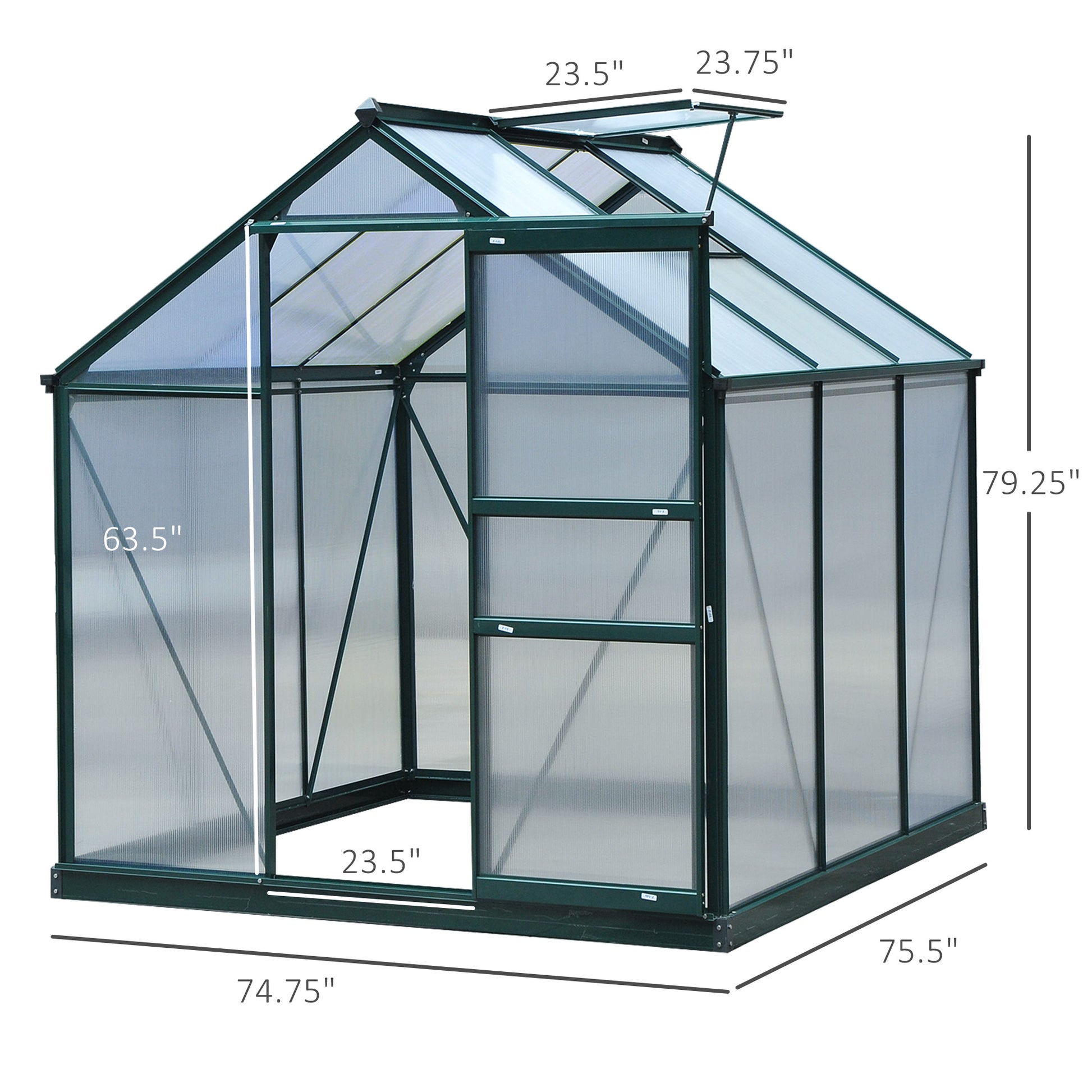 6.2' x 6.3' x 6.6' Clear Polycarbonate Greenhouse, Large Walk-In Green House Garden, Plants Grow, Galvanized Sheet Frame w/ Slide Door