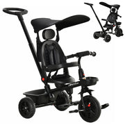 Qaba Tricycle for Toddler 4 in 1 Kids Trike, Converts Stroller to Toddler Bike, Adjustable Backrest & Flat Canopy, Detachable Guardrail & Handle for 1-5 Years Old, Black
