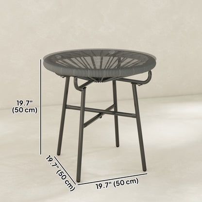 Rattan Side Table, Round Outdoor Table, with Round PE Rattan and Tempered Glass Table Top for Patio, Garden, Dark Grey