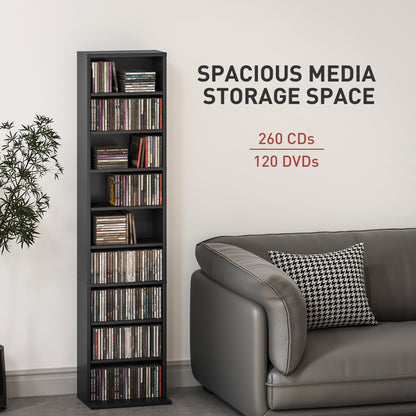 Media Storage Cabinet, 9-Tier Tall Narrow DVD Shelf with 6 Adjustable Shelves, Black